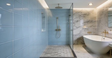 Salle de bain : faïence et douche
